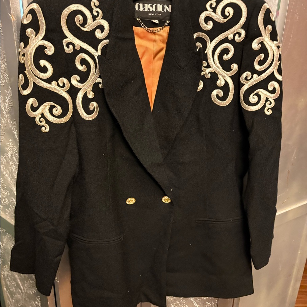 Vintage Black Jacket with Silver Embroidery